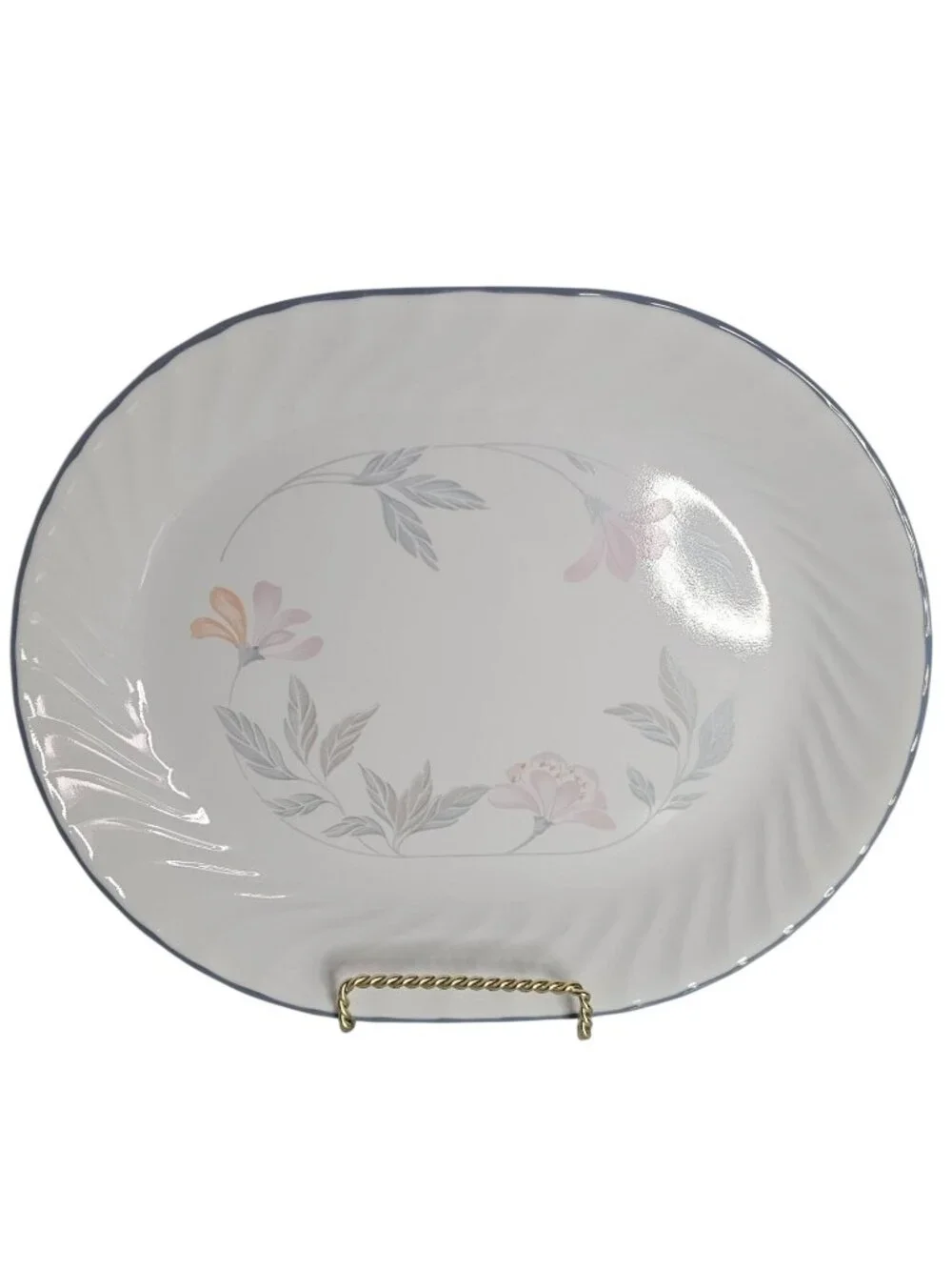 Corelle Pink Trio Serving Platter Pastel Flowers Swirl Rim oval meat cheese tray